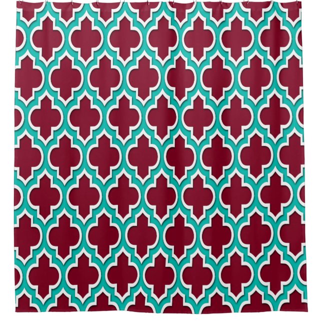 Burgundy Teal White XL Moroccan #4DS Shower Curtain (Front)