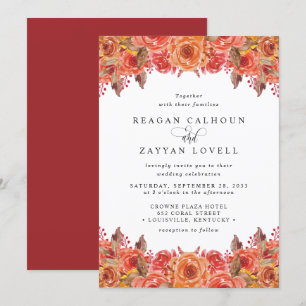 Burgundy Terracotta Fall Floral Wedding Invitation