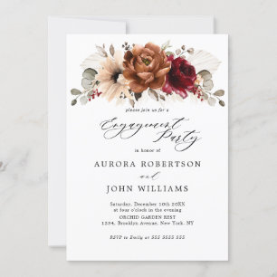 Burgundy Terracotta Floral Engagement Party Invitation