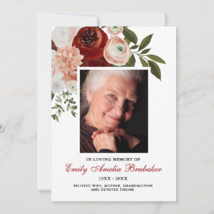 Burgundy Terracotta Floral Funeral Sympathy Thank You Card