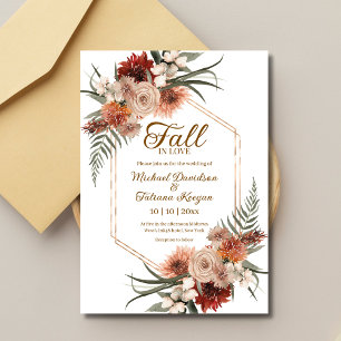Burgundy Terracotta Floral Geometric Fall Wedding Invitation