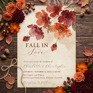 Burgundy Terracotta Floral Vintage Autumn Wedding Invitation