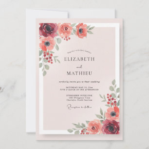 Burgundy Terracotta Painted Wedding Invitation