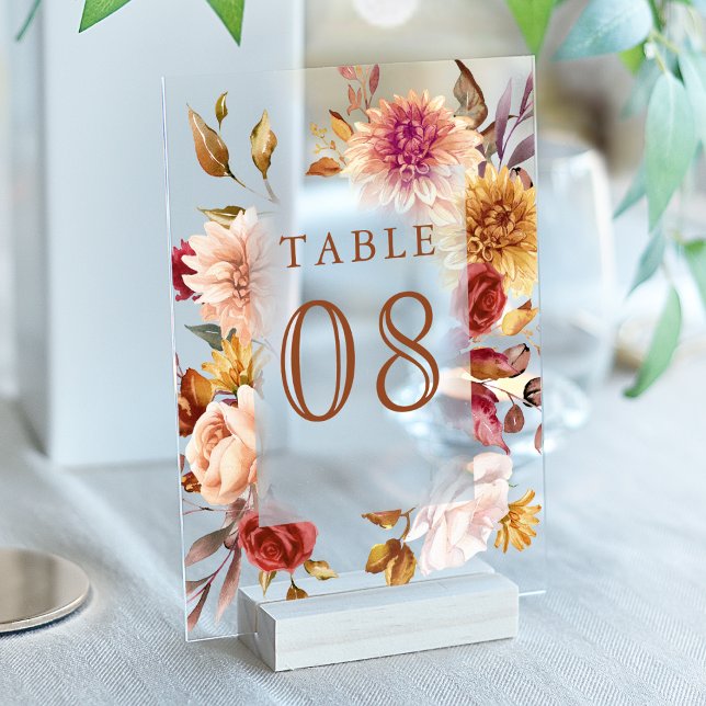 Burgundy Terracotta Wedding Acrylic Table Number (Creator Uploaded)