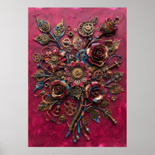 Burgundy Textured Rose Bouquet Poster