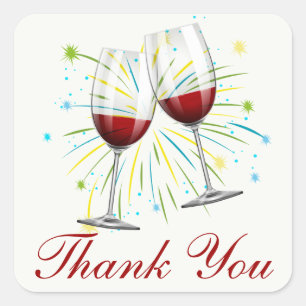 Burgundy Thank You Wine Glass Red Vineyard Wedding Square Sticker