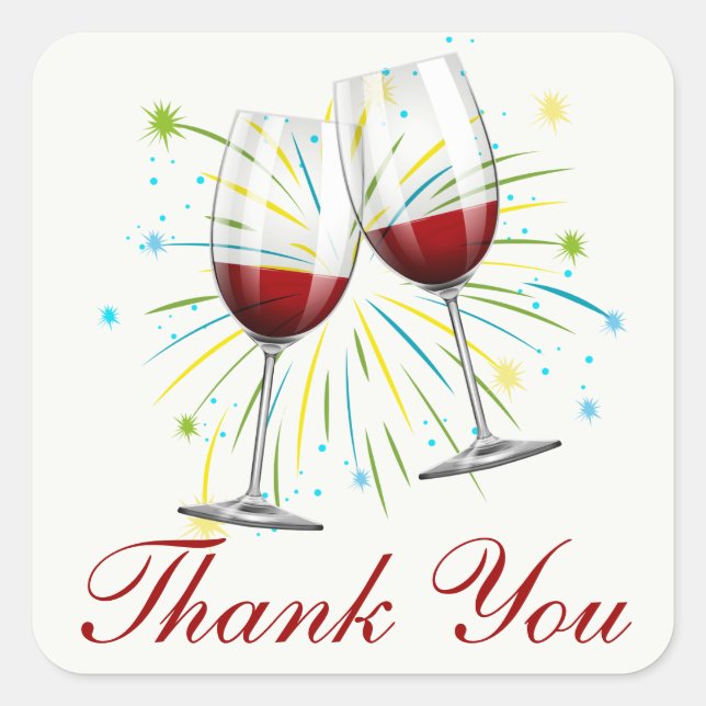 Burgundy Thank You Wine Glass Red Vineyard Wedding Square Sticker (Front)