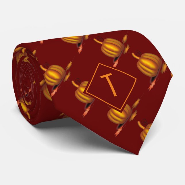 Burgundy | Thanksgiving | PUMPKIN | Monogram Tie (Rolled)