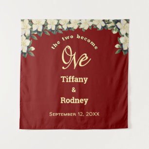 Burgundy, The Two Become One Floral Wedding Tapestry
