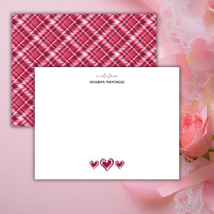 Burgundy Three Lace Hearts Retro Tartan Note Card