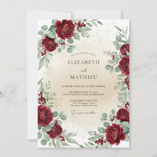 Burgundy Timeless Botanical Wedding Invitation