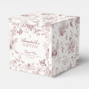 Burgundy Toile De Jouy Floral Baptism Favour Boxes
