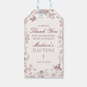 Burgundy Toile De Jouy Floral Baptism Favours Gift Tags