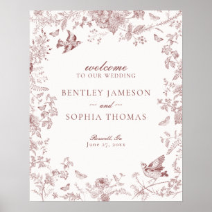 Burgundy Toile De Jouy Floral Wedding Welcome Sign