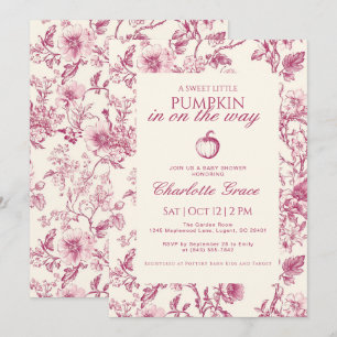 Burgundy Toile de Jouy Pumpkin Baby Shower Invite