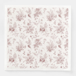 Burgundy Toile De Jouy Vintage Floral Chinoiserie Napkin
