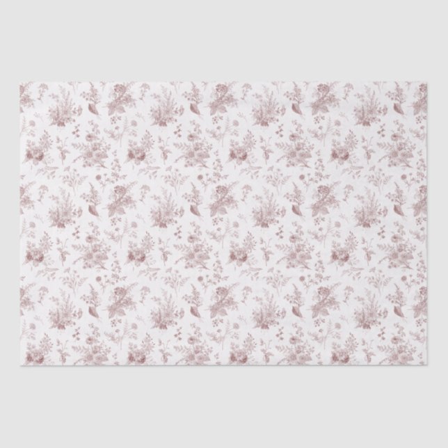 Burgundy Toile De Jouy Vintage Floral Chinoiserie Tissue Paper (Front)