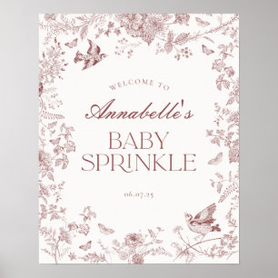 Burgundy Toile Floral Baby Sprinkle Welcome Sign