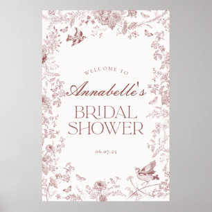 Burgundy Toile Floral Bridal Shower Welcome Sign