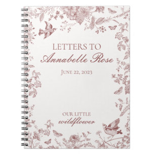 Burgundy Toile Floral Letters to Birthday Girl Notebook