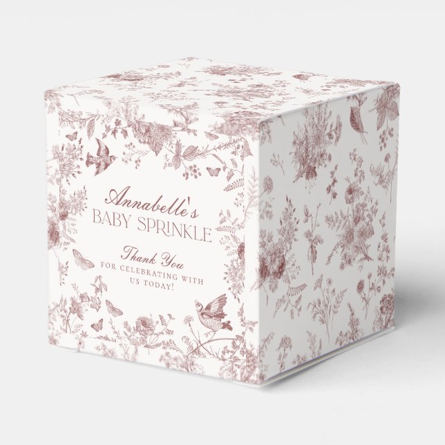 Burgundy Toile Jouy Floral Baby Sprinkle Favour Bo Favour Box (Back Side)
