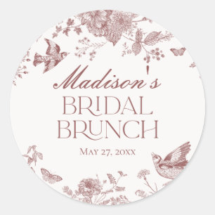 Burgundy Toile Jouy Vintage Floral Bridal Brunch Classic Round Sticker