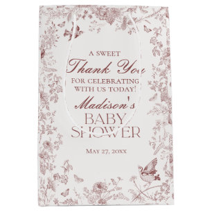 Burgundy Toile Vintage Floral Baby Shower Favour Medium Gift Bag