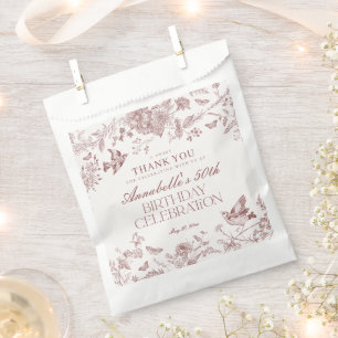 Burgundy Toile Vintage Floral Birthday Dessert Favour Bags