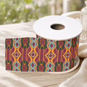 Burgundy Tone Mid Century Geometric Grosgrain Ribbon