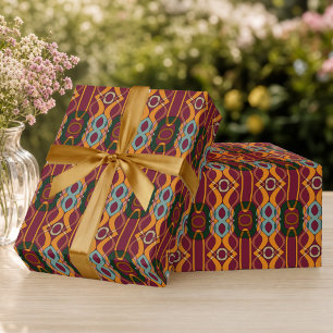 Burgundy Tone Mid Century Geometric Wrapping Paper