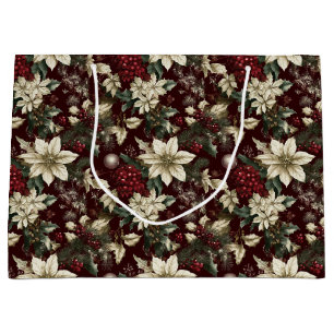 Burgundy Traditional Christmas Floral Large Gift Bag
