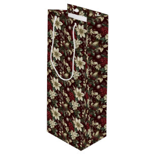 Burgundy Traditional Christmas Floral Wine Gift Bag