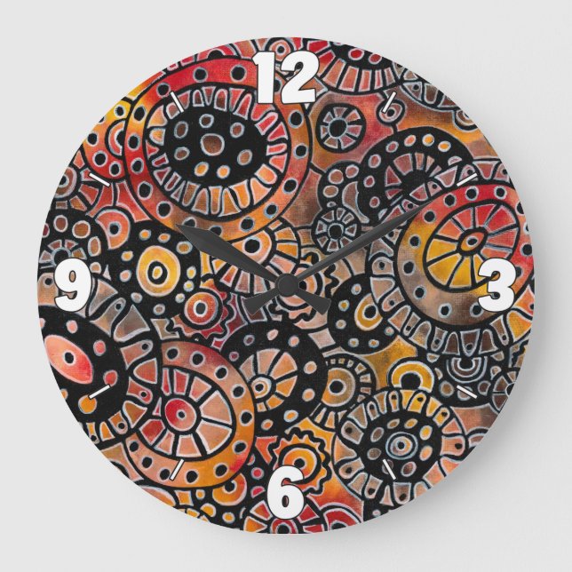 Burgundy Tranquil Oval Corals Original Abstract Large Clock (Front)