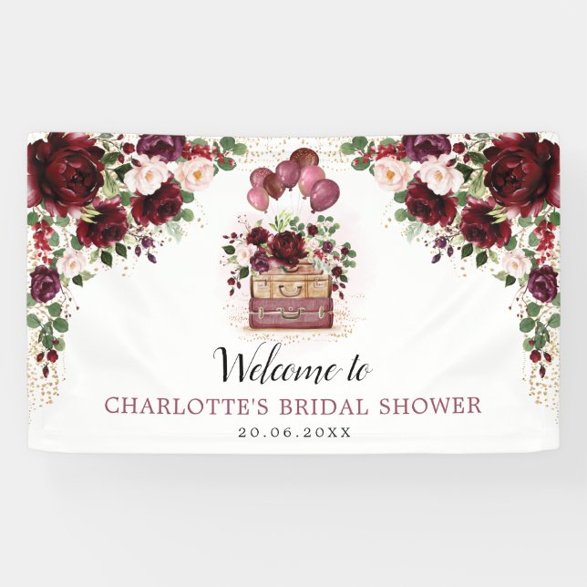 Burgundy Travel Balloons Bridal Shower Welcome Banner (Horizontal)