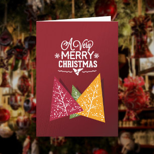 Burgundy Tri-Colour Christmas Trees Holiday Card