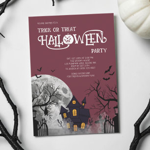 Burgundy Trick or Treat Halloween Costume Party Invitation