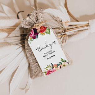 Burgundy Tropical Floral Thank You  Gift Tags