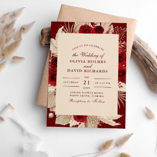 Burgundy Tropical Roses Wedding Invitation