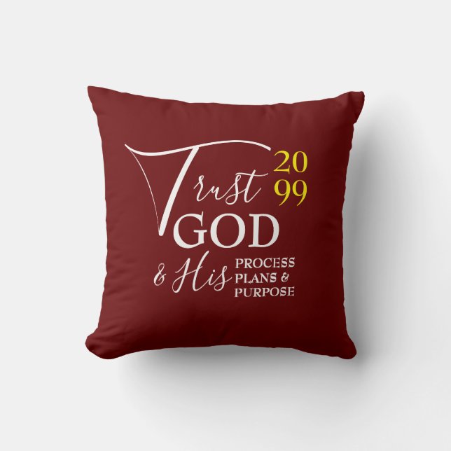 Burgundy TRUST GOD Christian New Year Cushion (Front)