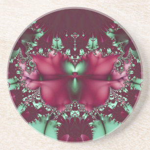 Burgundy Tulips With Aqua Abstract Coaster