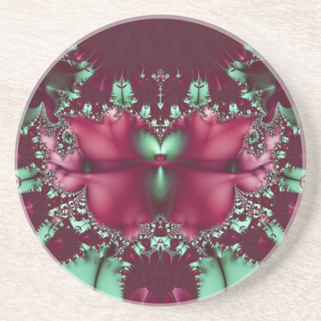 Burgundy Tulips With Aqua Abstract Coaster (Front)