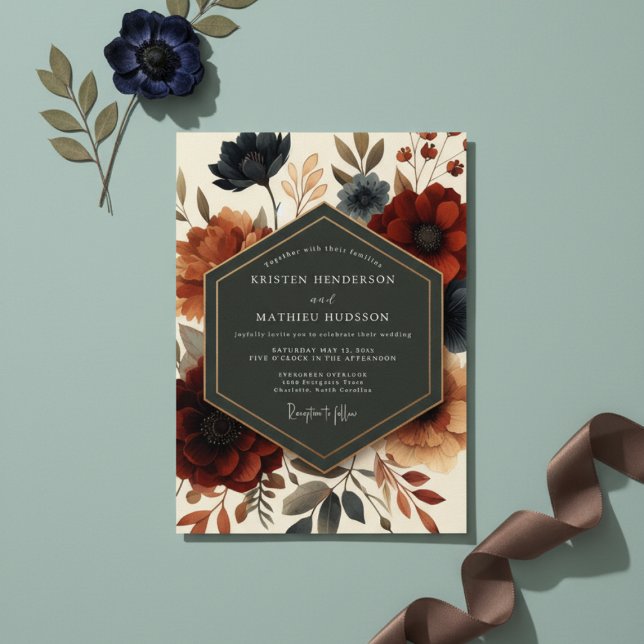 Burgundy Twilight Bloom Wedding Invitation (Creator Uploaded)