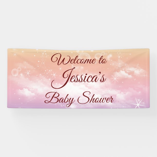 Burgundy Twinkle Twinkle Little Star Baby Shower Banner (Horizontal)