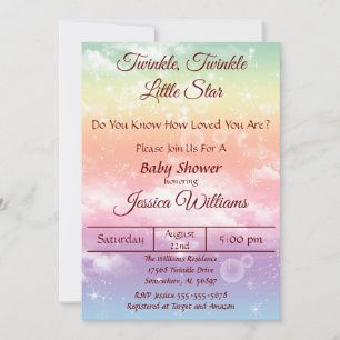 Burgundy Twinkle Twinkle Little Star Baby Shower Invitation