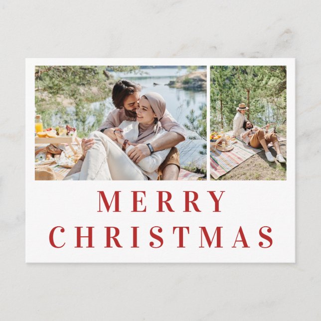 Burgundy Typography Merry Christmas Photo Collage Postcard (Front)