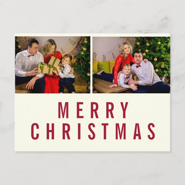 Burgundy Typography Merry Christmas Photo Postcard (Front)
