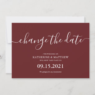 Burgundy Typography Rescheduled Wedding Save The Date