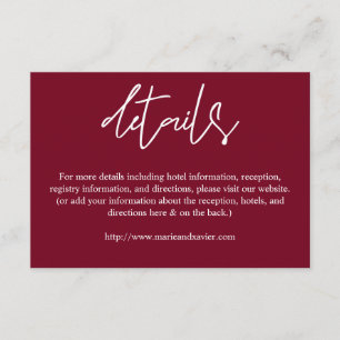 Burgundy Typography Script Details Enclosure Card