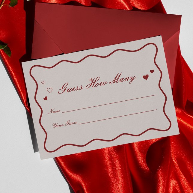 Burgundy Valentine Bridal Shower Guess How Many  Enclosure Card (Creator Uploaded)