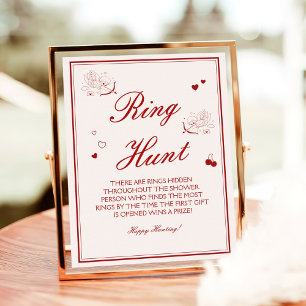 Burgundy Valentine Bridal Shower Ring Game  Poster